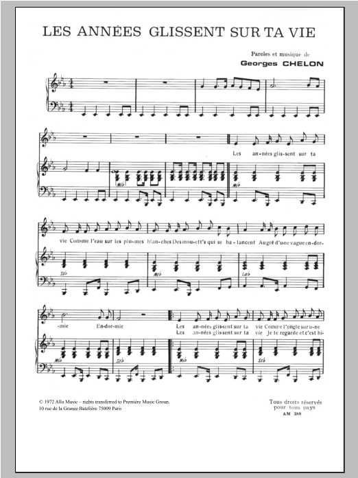 Download Georges Chelon Les Annees Glissent Sur Ta Vie Sheet Music and learn how to play Piano & Vocal PDF digital score in minutes