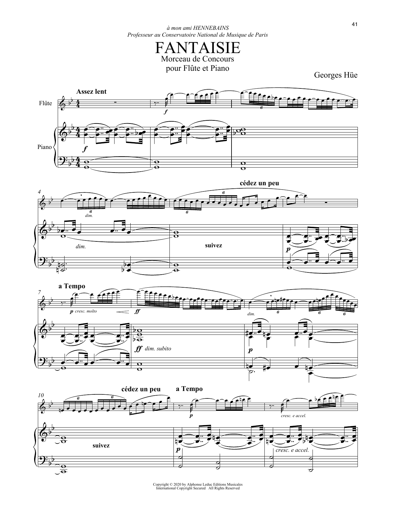 Download Georges Hüe Fantaisie Sheet Music and learn how to play Flute and Piano PDF digital score in minutes