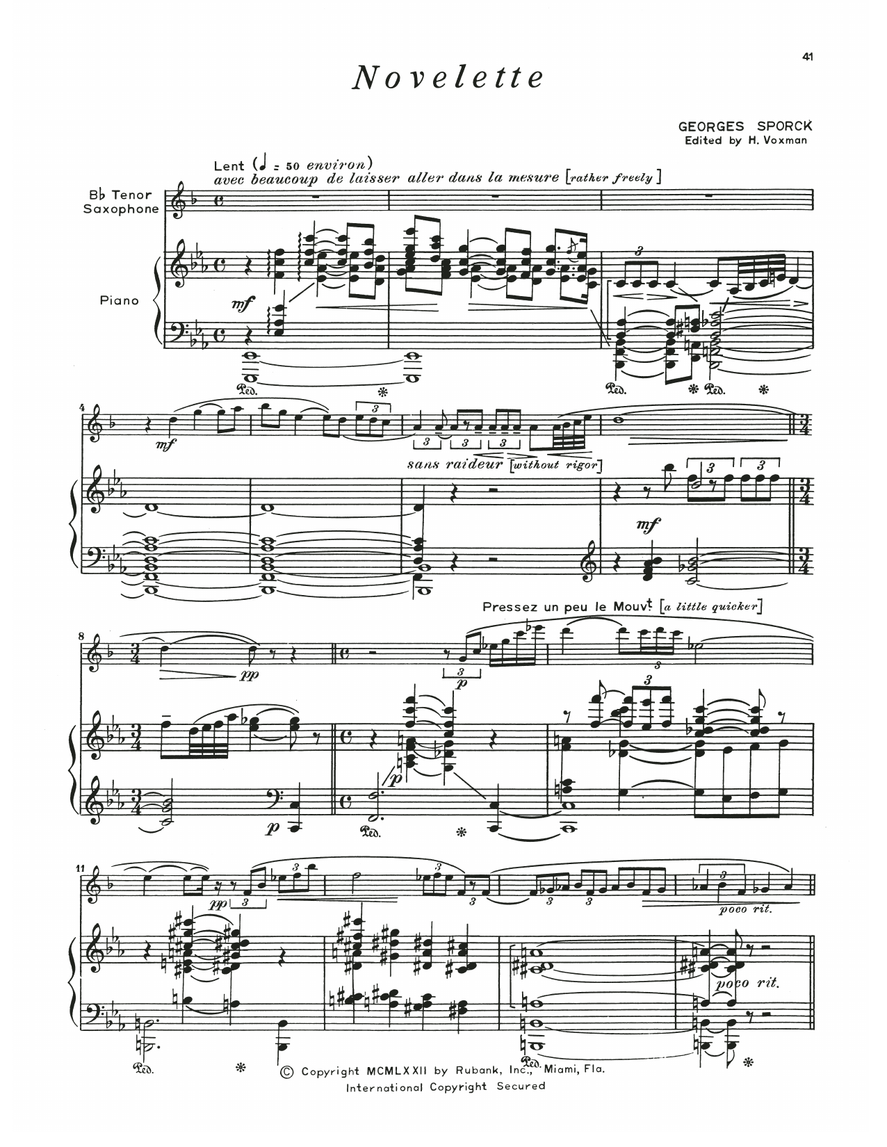 Download Georges Sporck Novelette Sheet Music and learn how to play Tenor Sax and Piano PDF digital score in minutes