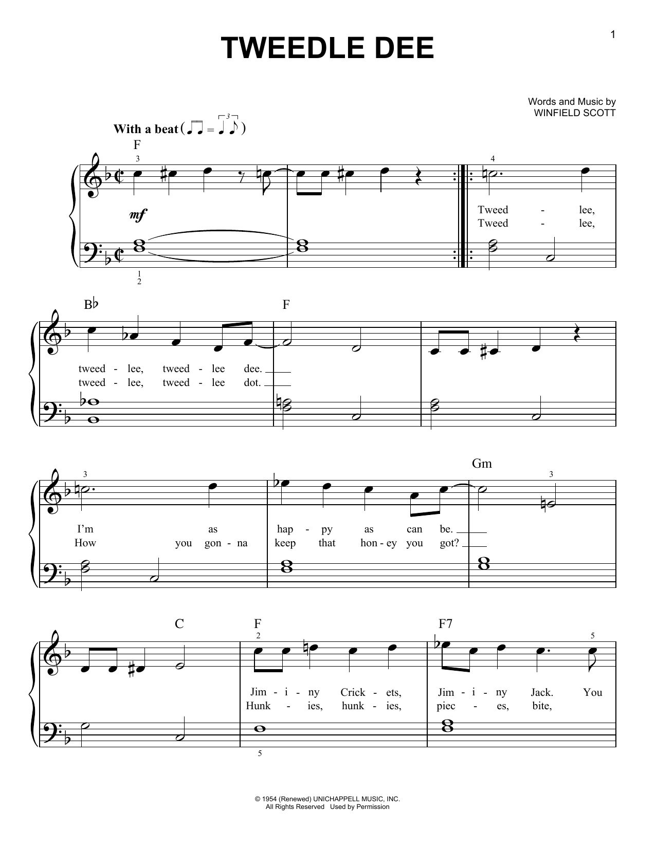 Download Georgia Gibbs Tweedle Dee Sheet Music and learn how to play Melody Line, Lyrics & Chords PDF digital score in minutes