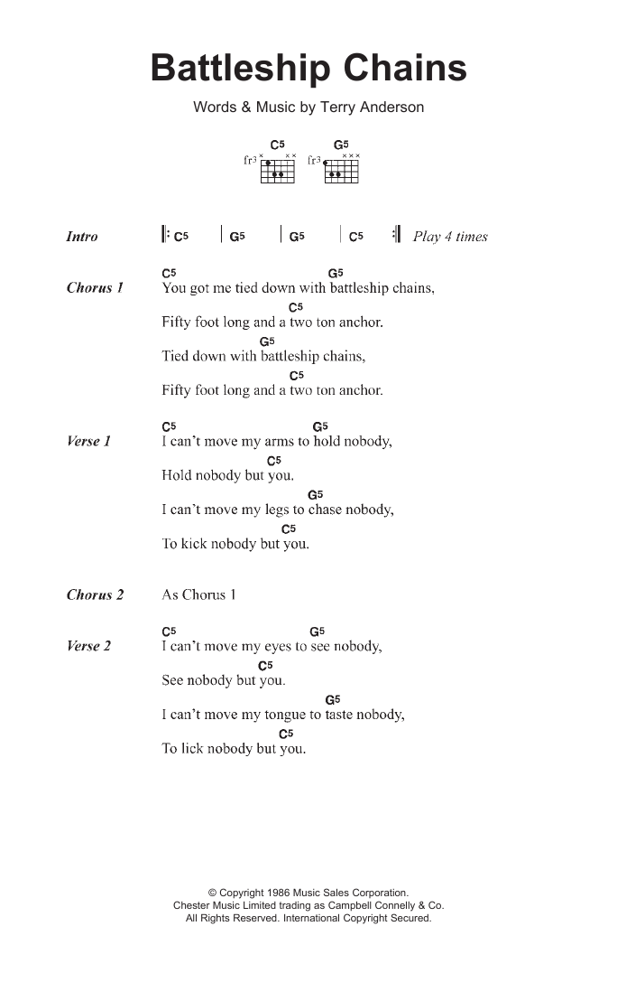 Download Georgia Satellites Battleship Chains Sheet Music and learn how to play Lyrics & Chords PDF digital score in minutes