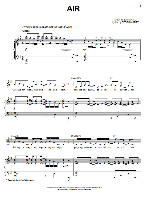 Download Georgia Stitt Air Sheet Music and learn how to play Piano, Vocal & Guitar (Right-Hand Melody) PDF digital score in minutes