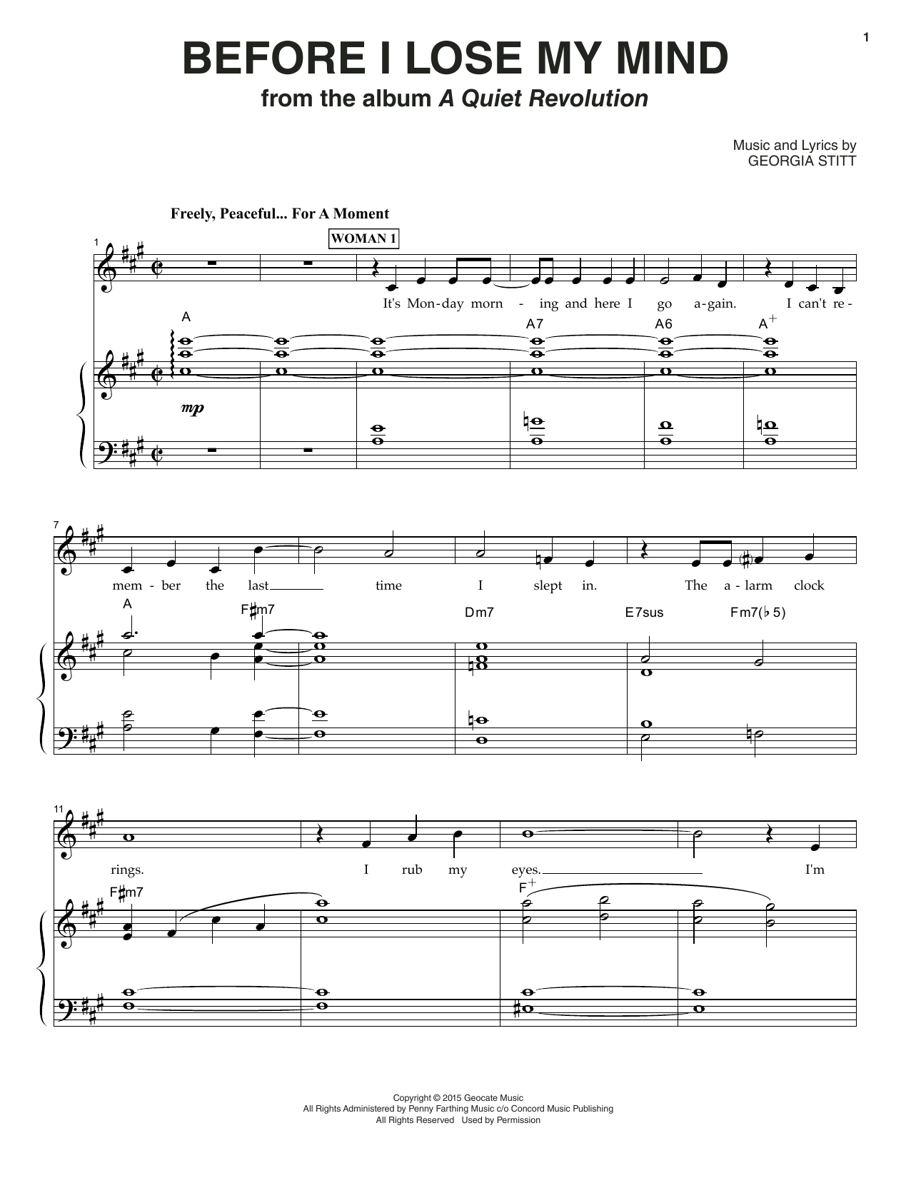 Download Georgia Stitt Before I Lose My Mind Sheet Music and learn how to play Piano & Vocal PDF digital score in minutes