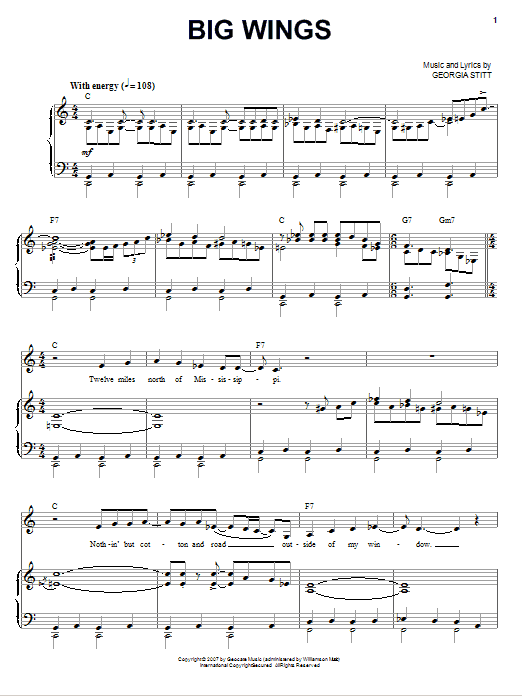 Download Georgia Stitt Big Wings Sheet Music and learn how to play Piano, Vocal & Guitar (Right-Hand Melody) PDF digital score in minutes