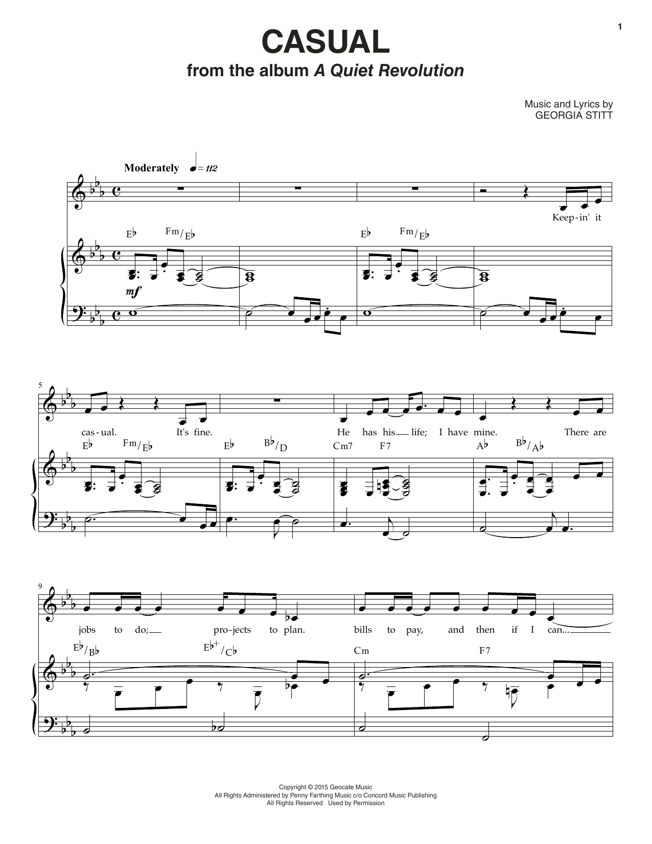Download Georgia Stitt Casual Sheet Music and learn how to play Piano & Vocal PDF digital score in minutes