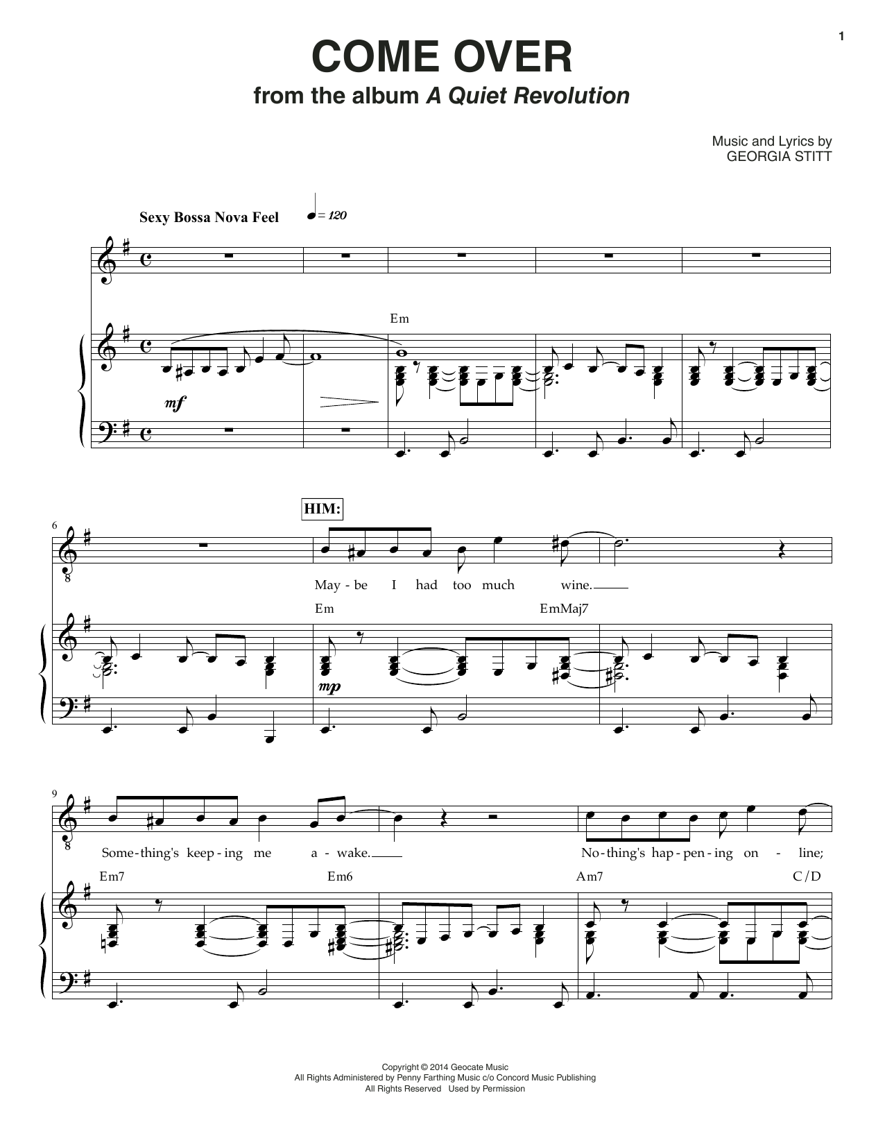 Download Georgia Stitt Come Over Sheet Music and learn how to play Piano & Vocal PDF digital score in minutes
