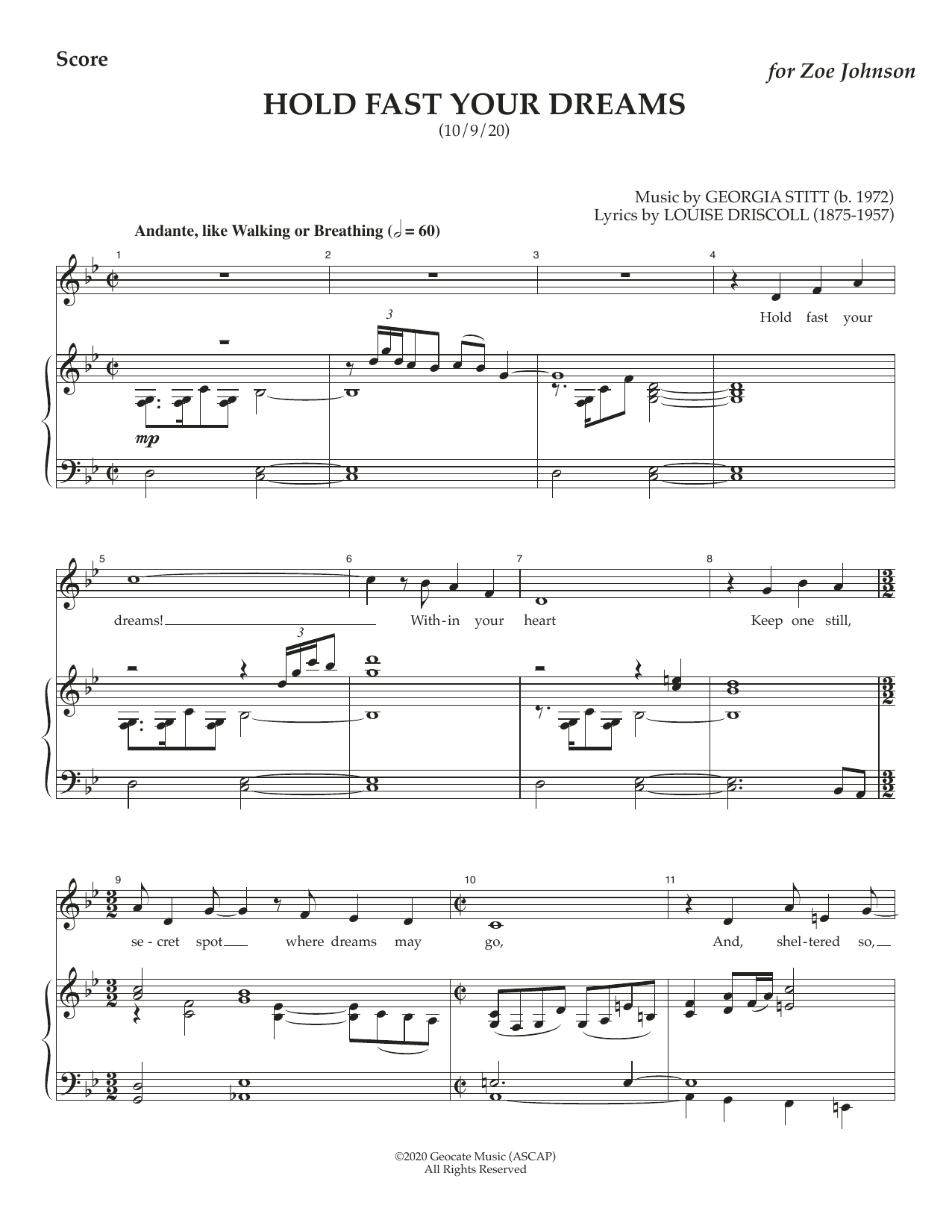 Download Georgia Stitt Hold Fast Your Dreams Sheet Music and learn how to play Piano & Vocal PDF digital score in minutes