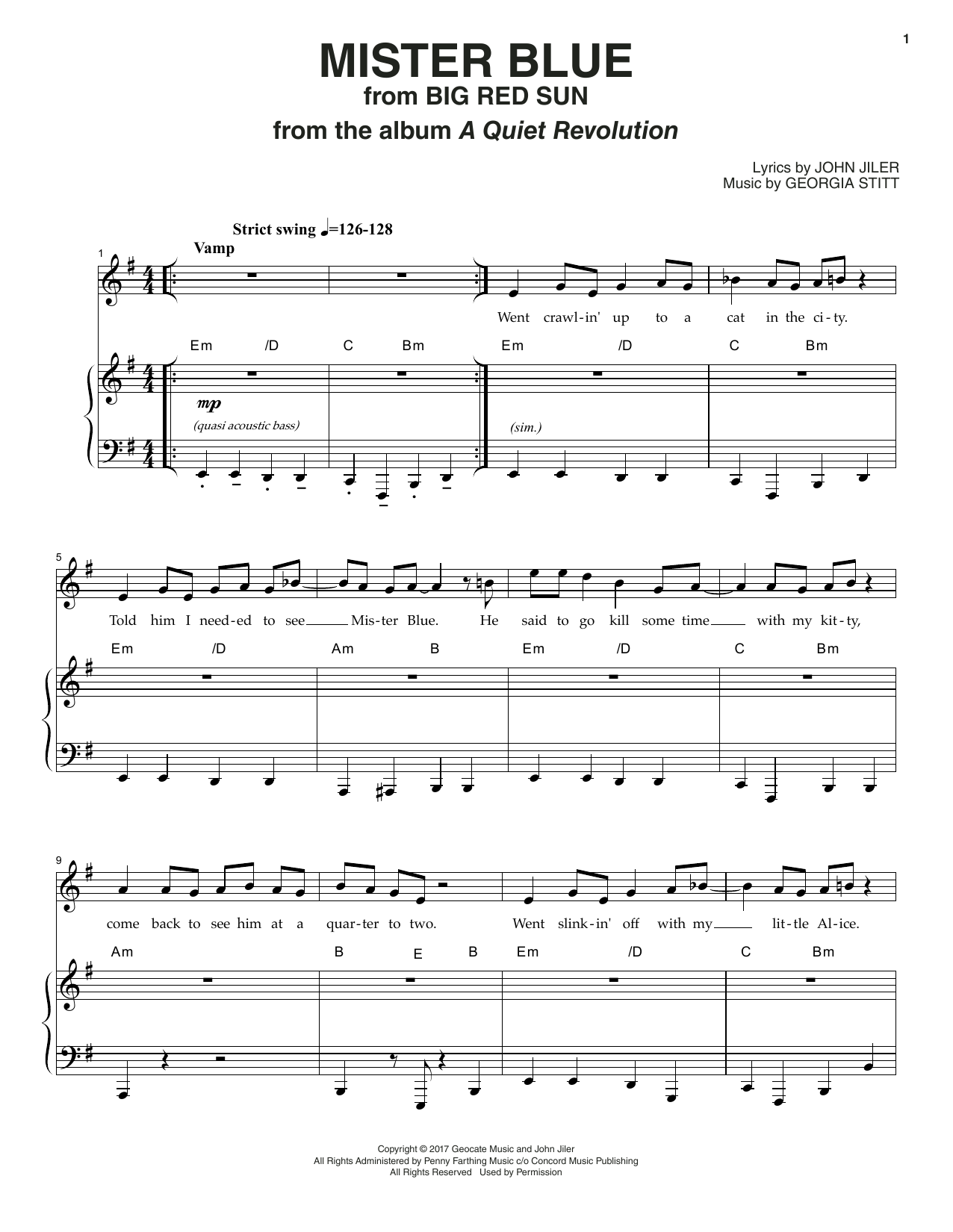 Download Georgia Stitt Mister Blue Sheet Music and learn how to play Piano & Vocal PDF digital score in minutes