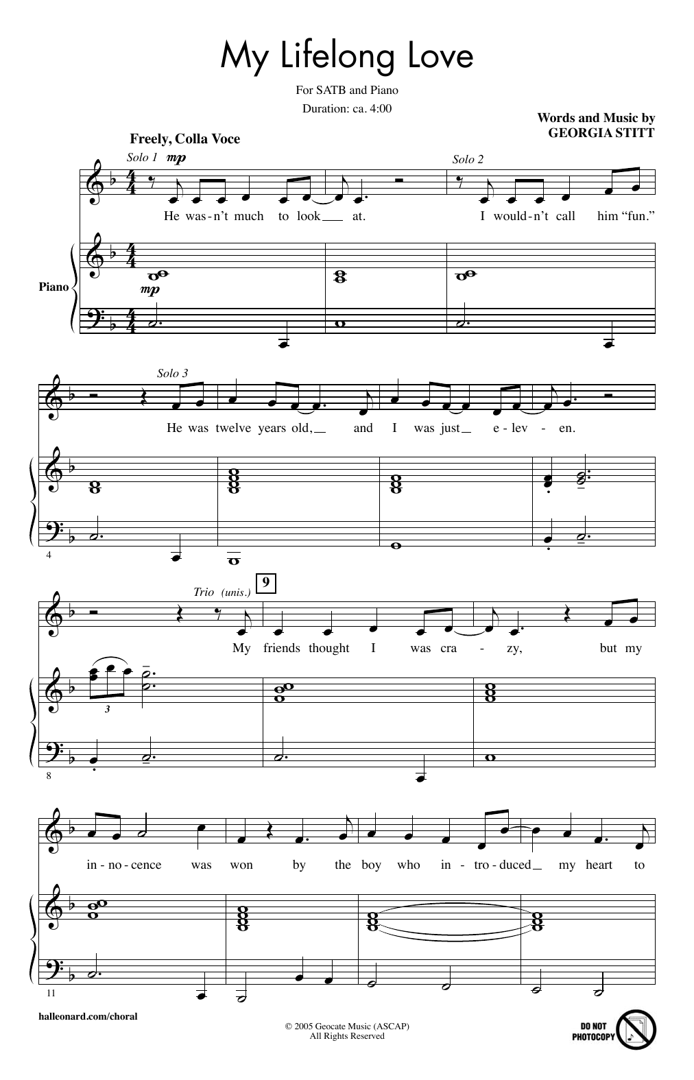 Download Georgia Stitt My Lifelong Love Sheet Music and learn how to play SATB PDF digital score in minutes
