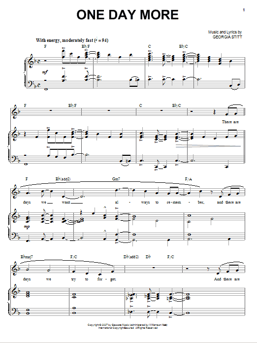 Download Georgia Stitt One Day More Sheet Music and learn how to play Piano, Vocal & Guitar (Right-Hand Melody) PDF digital score in minutes