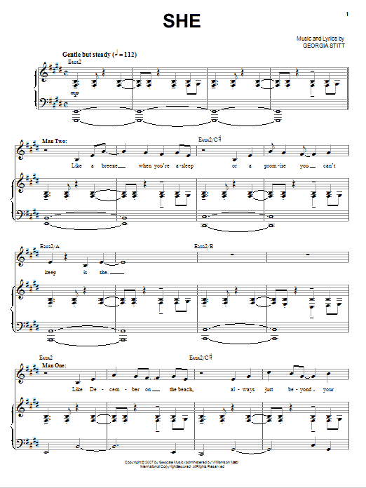 Download Georgia Stitt She Sheet Music and learn how to play Piano, Vocal & Guitar (Right-Hand Melody) PDF digital score in minutes