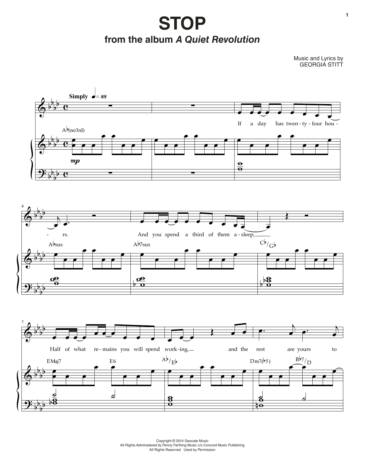 Download Georgia Stitt Stop Sheet Music and learn how to play Piano & Vocal PDF digital score in minutes