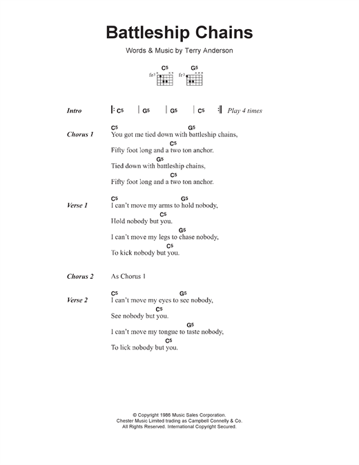 Download Georgia Satellites Battleship Chains Sheet Music and learn how to play Lyrics & Chords PDF digital score in minutes