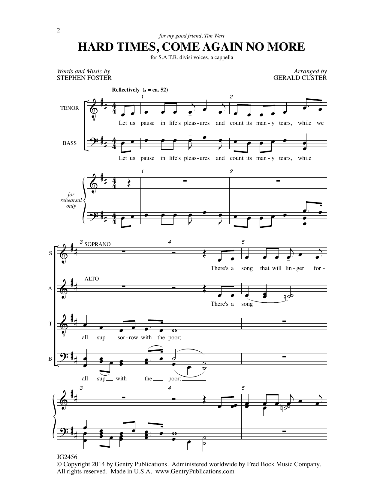 Download Gerald Custer Hard Times, Come Again No More Sheet Music and learn how to play SATB Choir PDF digital score in minutes