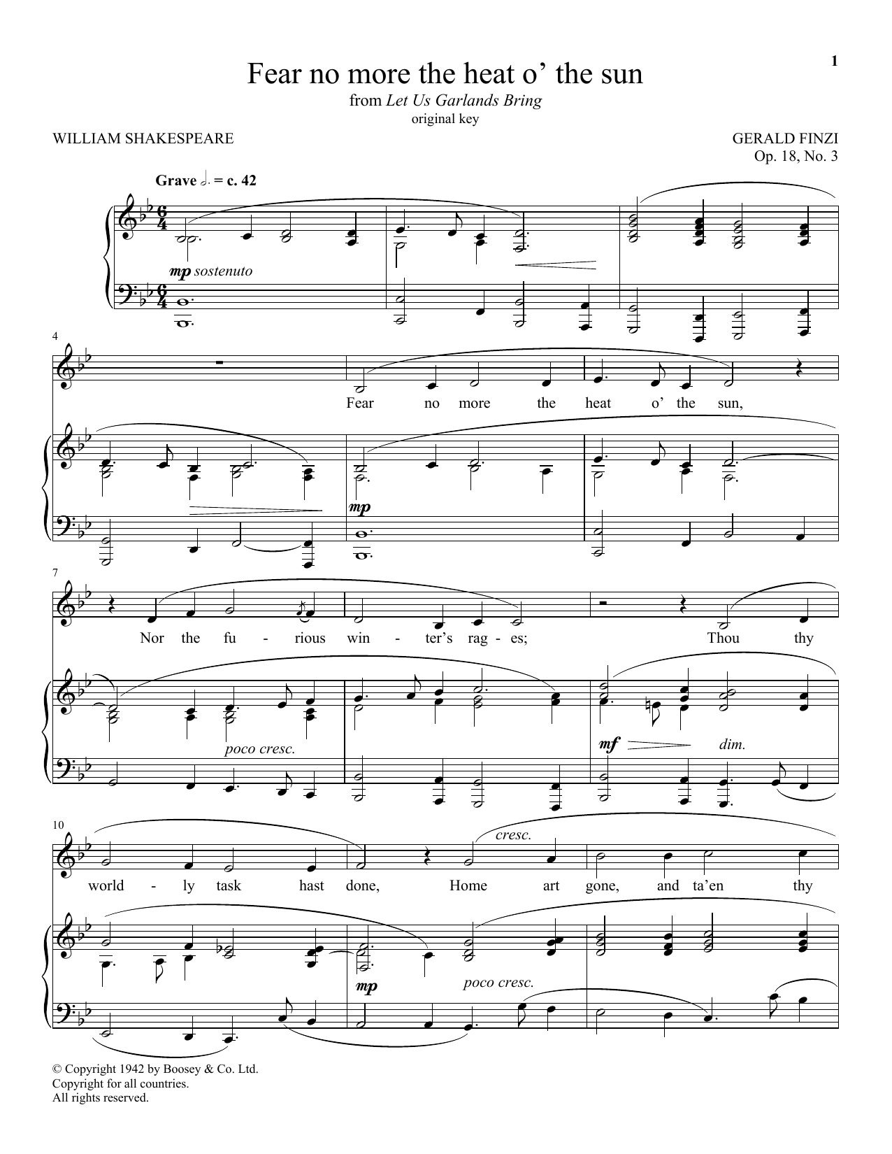 Download Gerald Finzi Fear No More The Heat O' The Sun Sheet Music and learn how to play Piano & Vocal PDF digital score in minutes