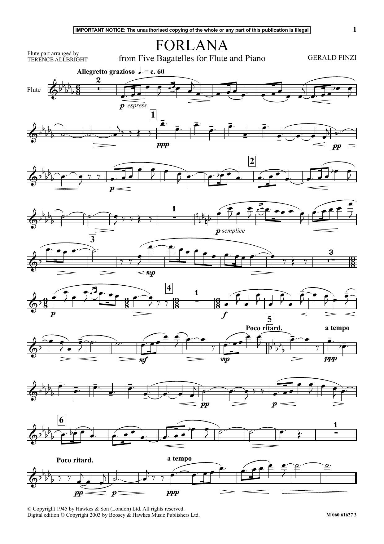 Download Gerald Finzi Forlana (from Five Bagatelles For Flute And Piano) Sheet Music and learn how to play Flute and Piano PDF digital score in minutes