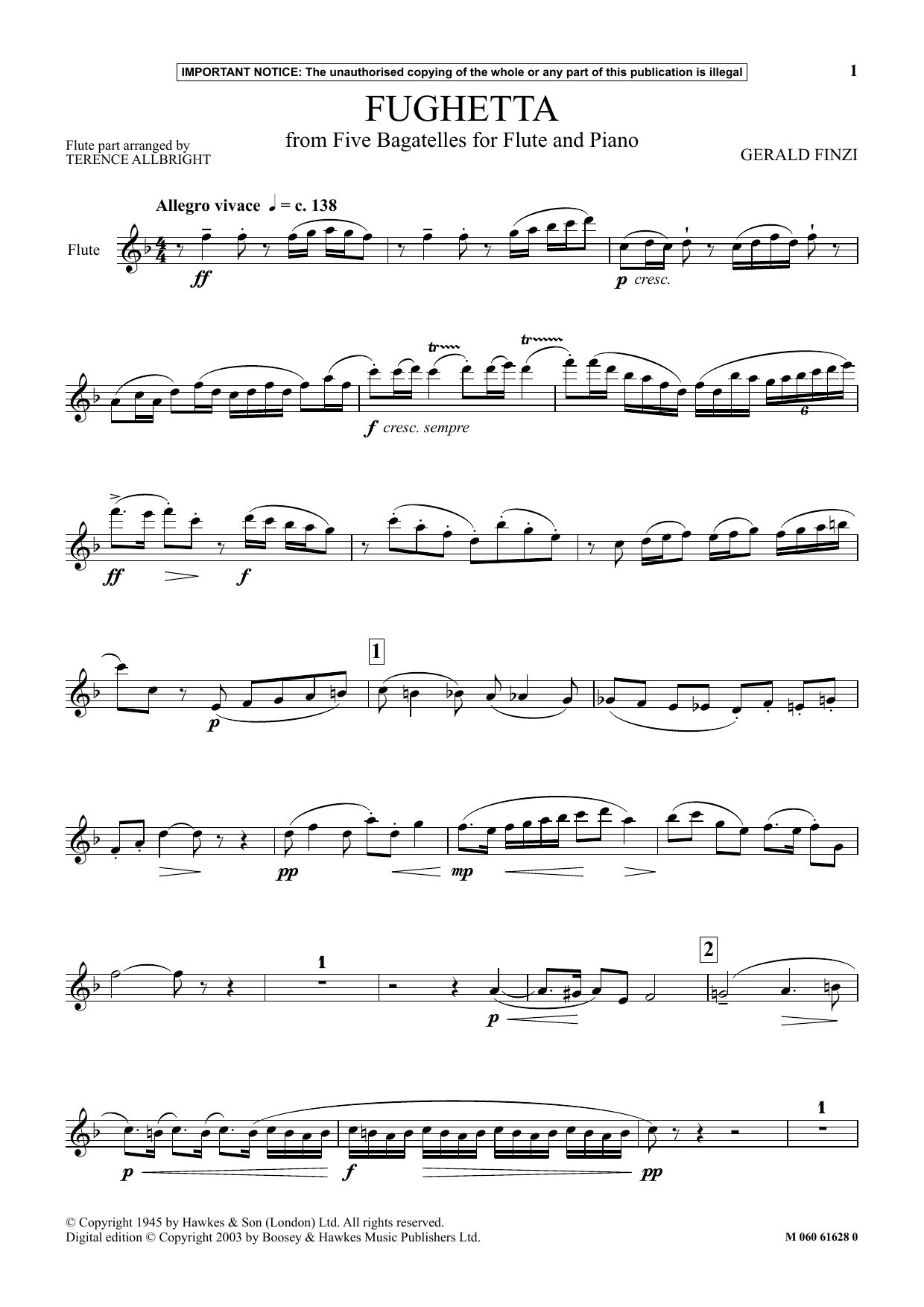 Download Gerald Finzi Fughetta (from Five Bagatelles For Flute And Piano) Sheet Music and learn how to play Flute and Piano PDF digital score in minutes