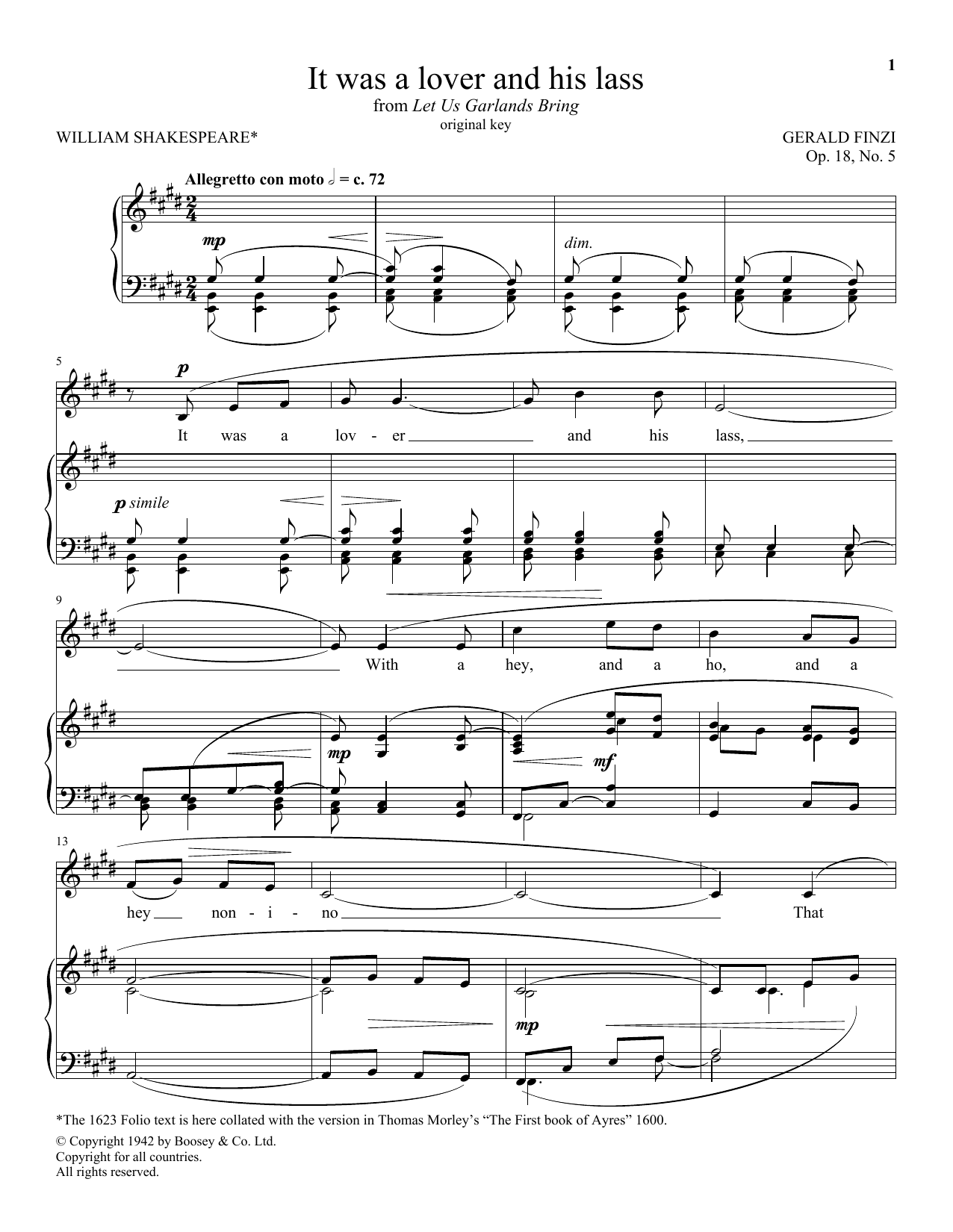 Download Gerald Finzi It Was A Lover And His Lass Sheet Music and learn how to play Piano & Vocal PDF digital score in minutes