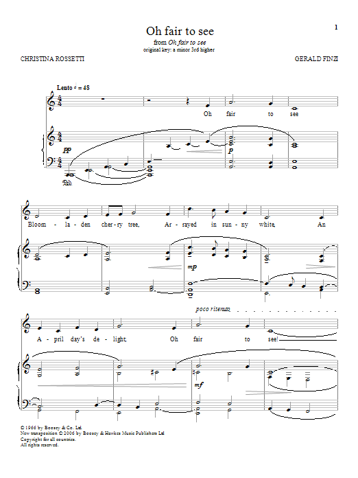Download Gerald Finzi Oh Fair To See Sheet Music and learn how to play Piano & Vocal PDF digital score in minutes