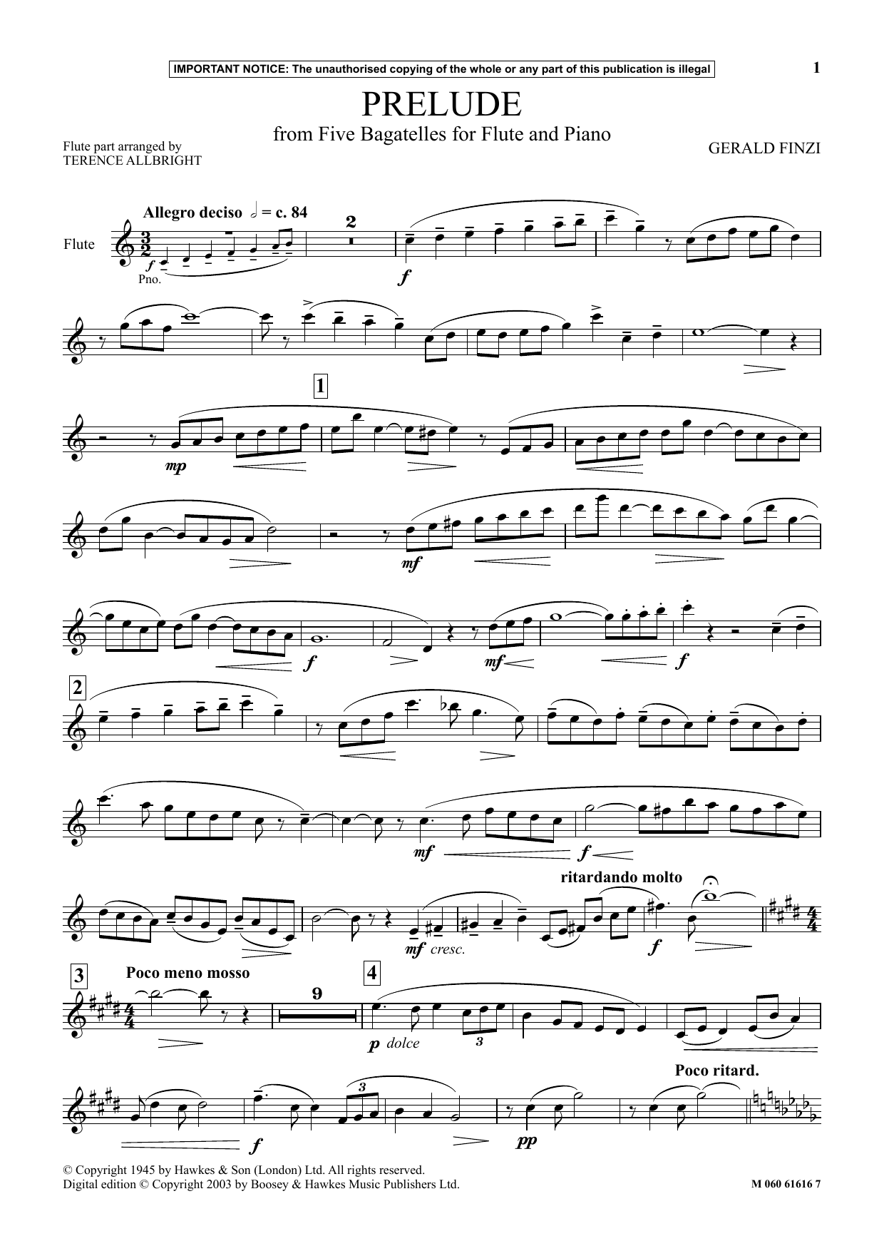 Download Gerald Finzi Prelude (from Five Bagatelles For Flute And Piano) Sheet Music and learn how to play Flute and Piano PDF digital score in minutes
