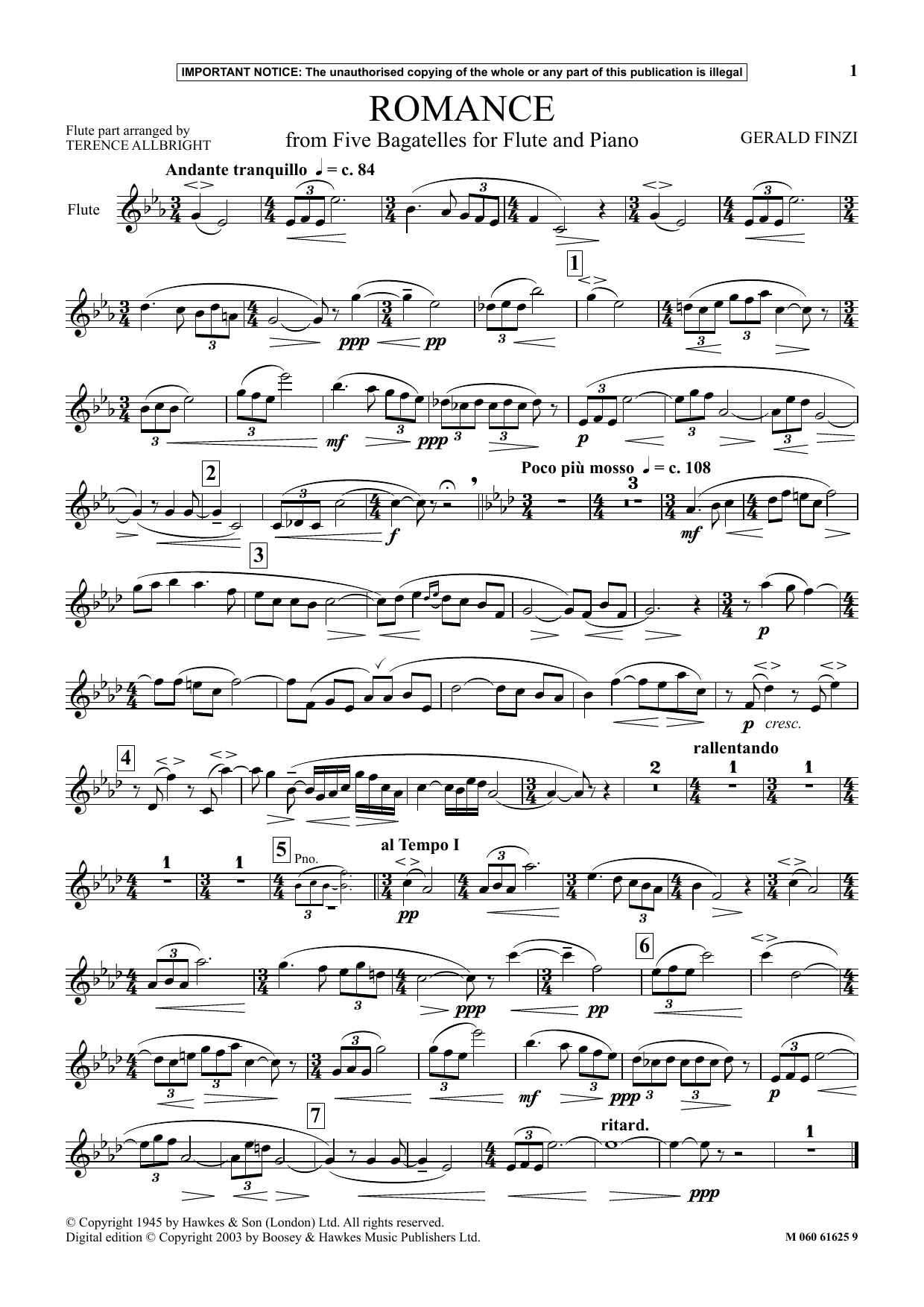 Download Gerald Finzi Romance (from Five Bagatelles For Flute And Piano) Sheet Music and learn how to play Flute and Piano PDF digital score in minutes