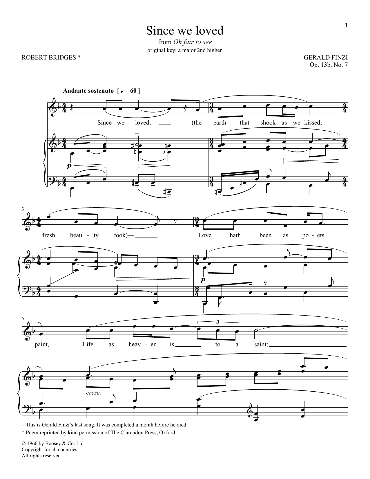 Download Gerald Finzi Since We Loved Sheet Music and learn how to play Piano & Vocal PDF digital score in minutes