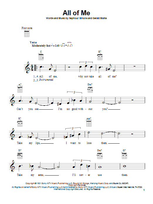 Download Gerald Marks All Of Me Sheet Music and learn how to play Ukulele PDF digital score in minutes