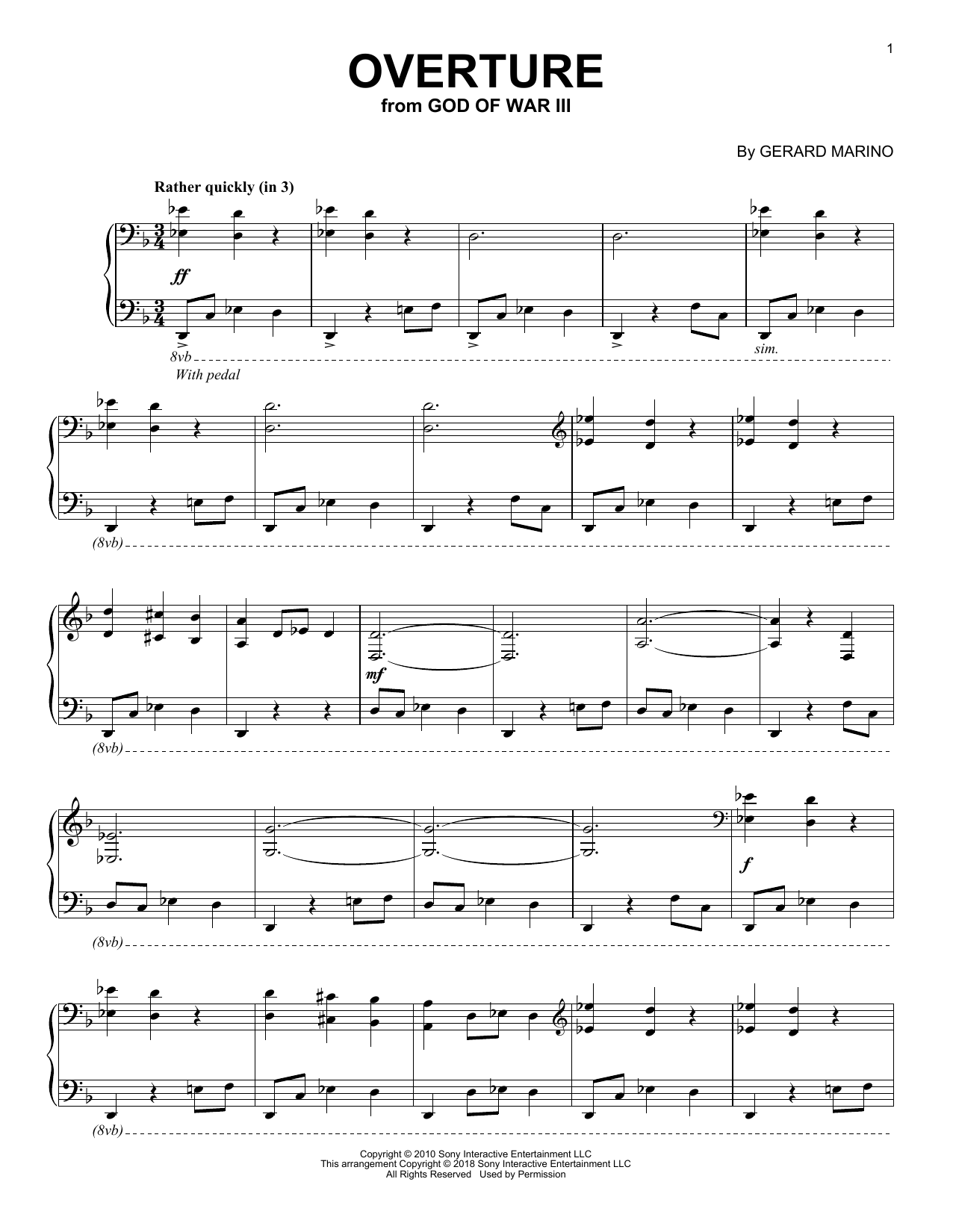 Download Gerard Marino Overture (from God of War III) Sheet Music and learn how to play Piano Solo PDF digital score in minutes
