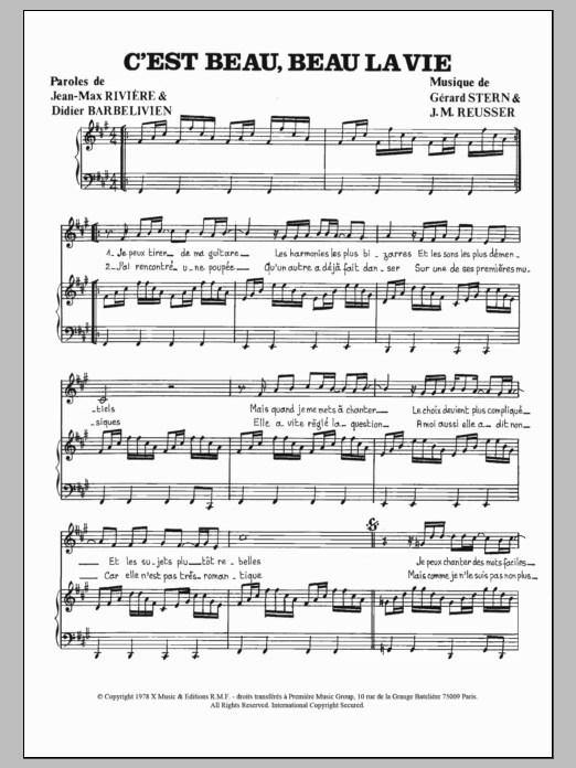 Download Gérard Stern C'est Beau Beau La Vie Sheet Music and learn how to play Piano & Vocal PDF digital score in minutes
