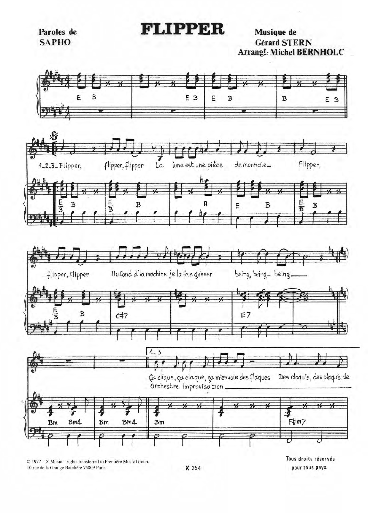 Download Gerard Stern Flipper Sheet Music and learn how to play Piano & Vocal PDF digital score in minutes