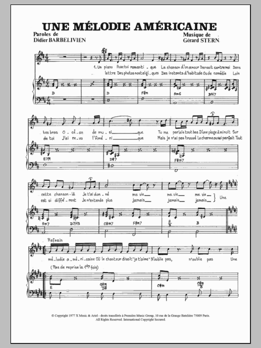 Download Gérard Stern Une Melodie Americaine Sheet Music and learn how to play Piano & Vocal PDF digital score in minutes