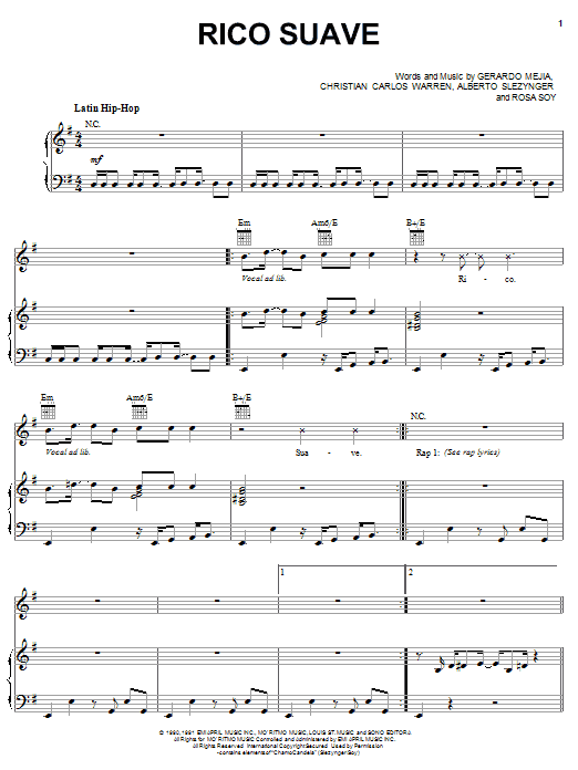 Download Gerardo Rico Suave Sheet Music and learn how to play Piano, Vocal & Guitar (Right-Hand Melody) PDF digital score in minutes