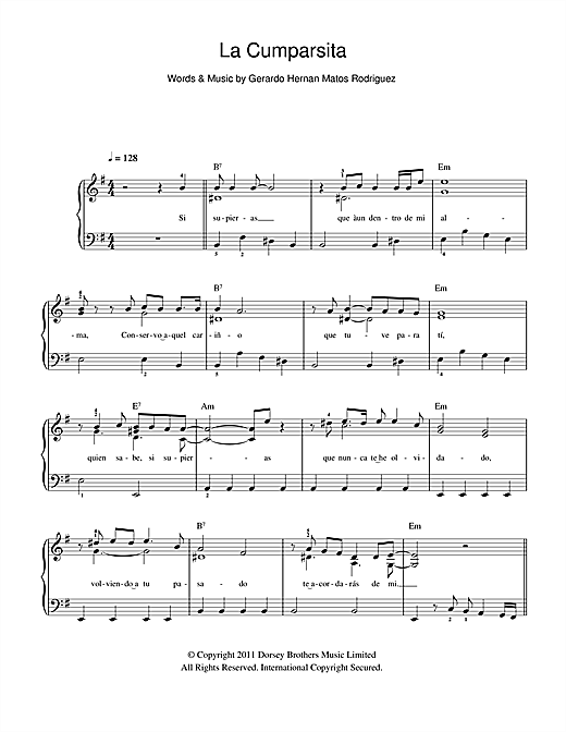 Download Gerardo Hernan Matos Rodriguez La Cumparsita Sheet Music and learn how to play Easy Piano PDF digital score in minutes