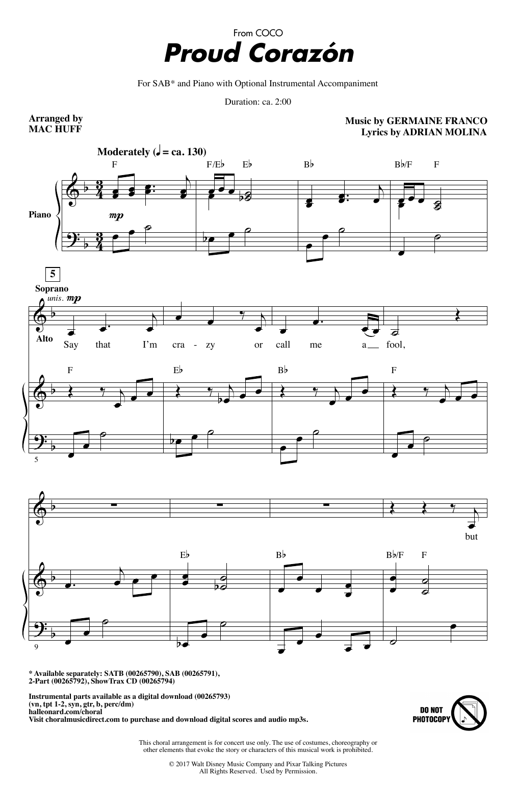 Download Mac Huff Proud Corazon Sheet Music and learn how to play 2-Part Choir PDF digital score in minutes