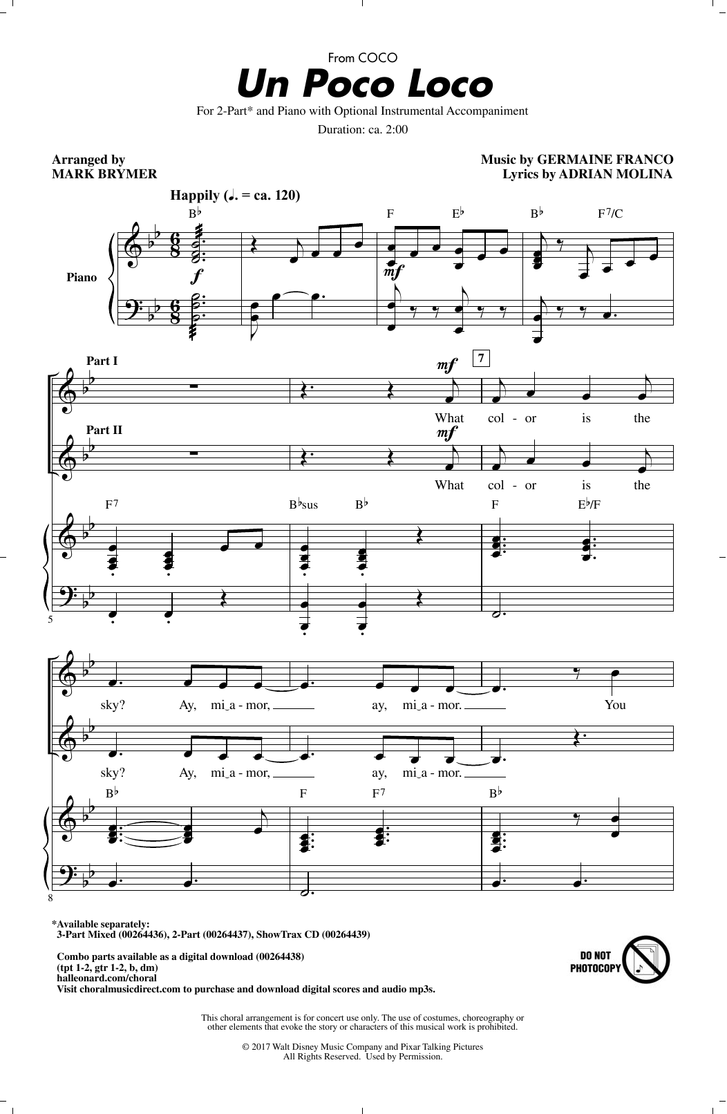 Mark Brymer Un Poco Loco Sheet Music Notes Chords 2 Part Choir Download Film And Tv 198712 Pdf Coco (movie) (artist) germaine franco (writer) this item includes: mark brymer un poco loco sheet music notes chords download printable 2 part choir sku 198712