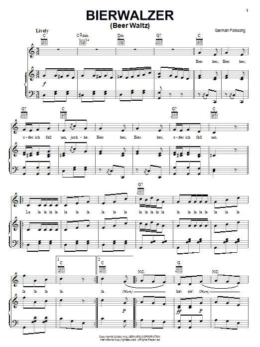 Download German Folk Song Bierwalzer Sheet Music and learn how to play Piano, Vocal & Guitar (Right-Hand Melody) PDF digital score in minutes