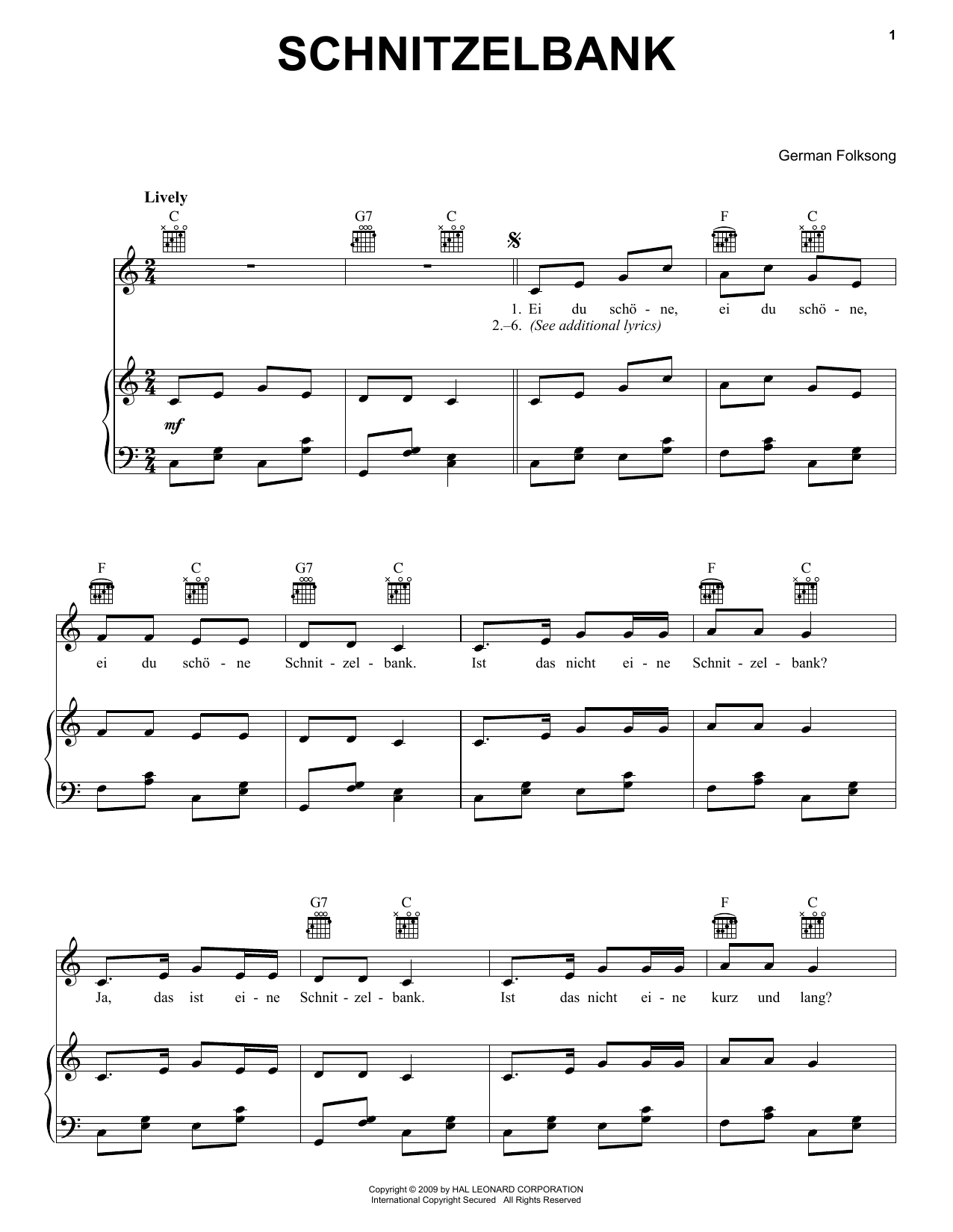 Download German Folk Song Schnitzelbank Sheet Music and learn how to play Piano, Vocal & Guitar (Right-Hand Melody) PDF digital score in minutes