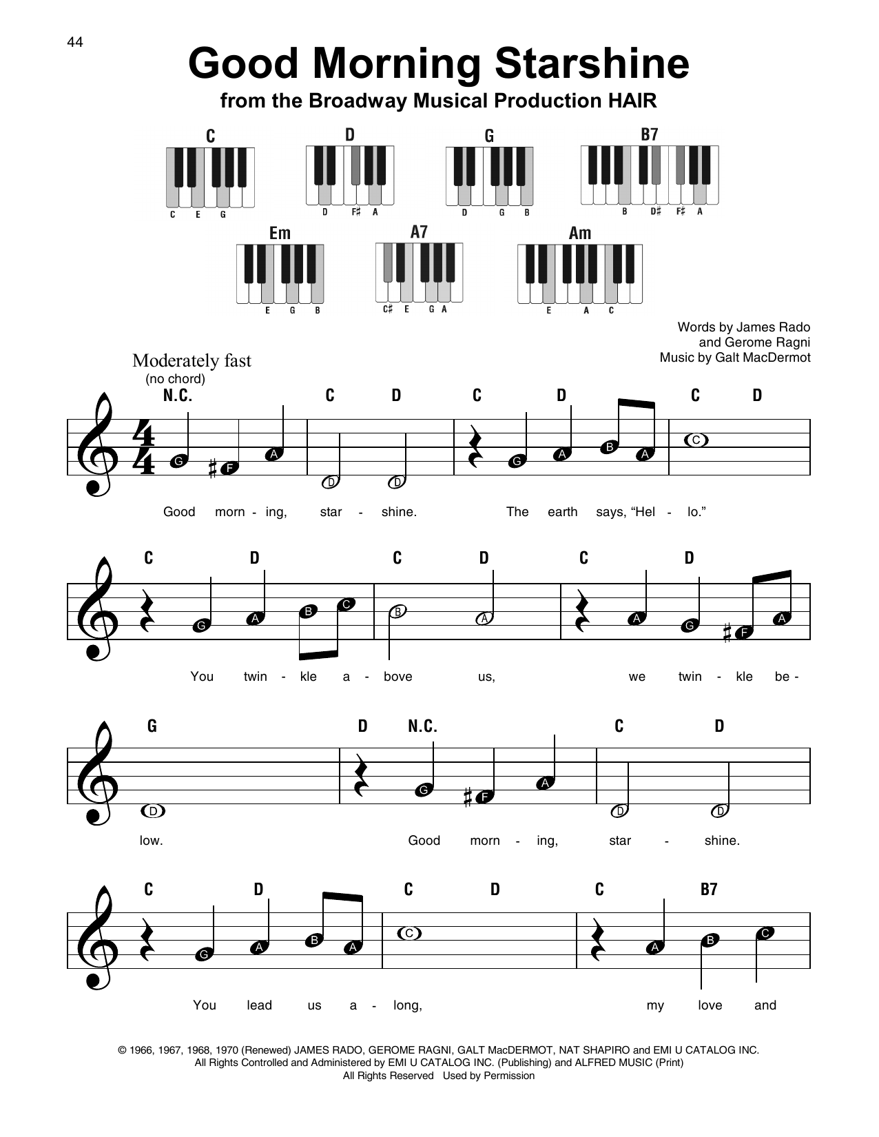 Download Gerome Ragni Good Morning Starshine Sheet Music and learn how to play SPREP PDF digital score in minutes