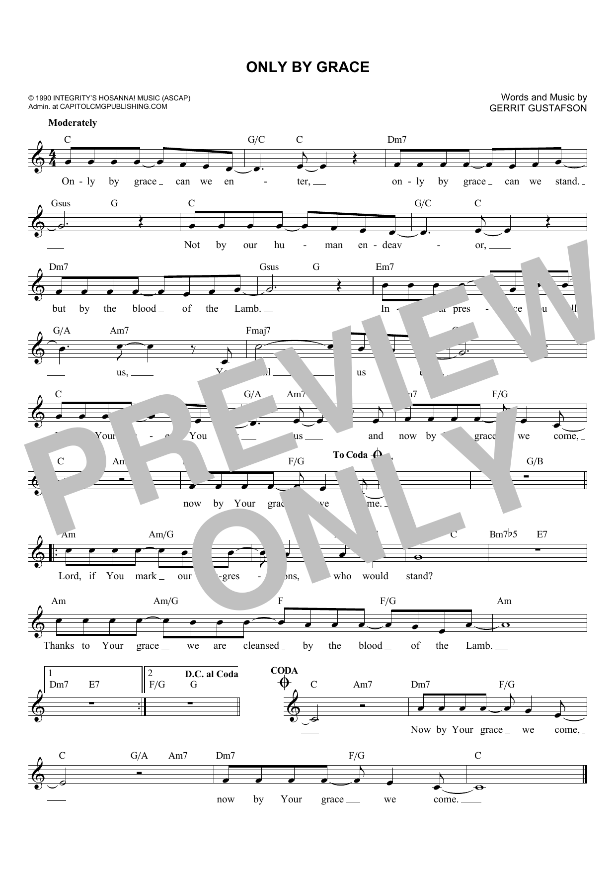 Download Gerrit Gustafson Only By Grace Sheet Music and learn how to play Melody Line, Lyrics & Chords PDF digital score in minutes