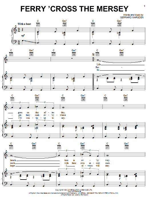 Download Gerry & The Pacemakers Ferry 'Cross The Mersey Sheet Music and learn how to play Melody Line, Lyrics & Chords PDF digital score in minutes