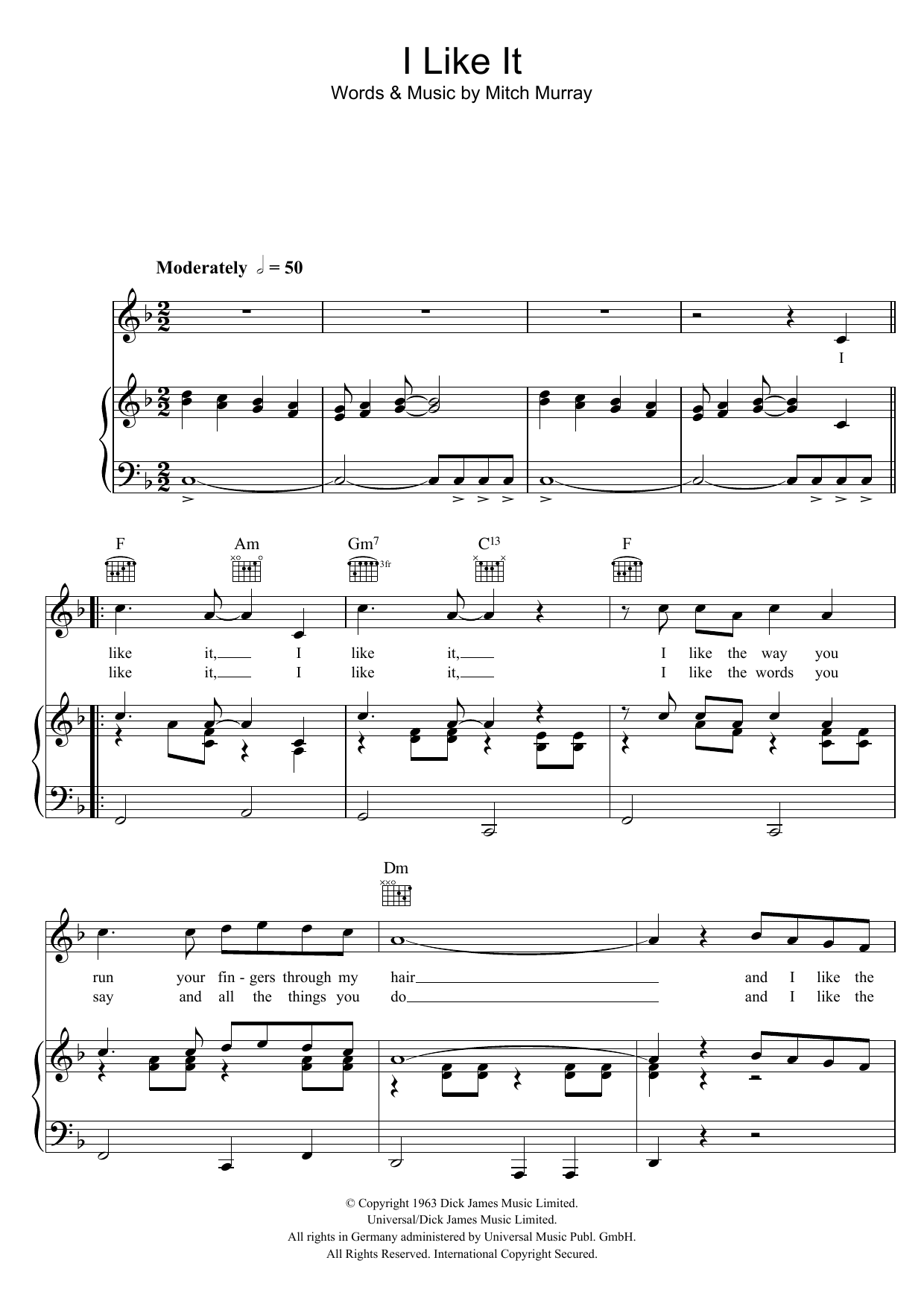 Download Gerry And The Pacemakers I Like It Sheet Music and learn how to play Piano, Vocal & Guitar (Right-Hand Melody) PDF digital score in minutes