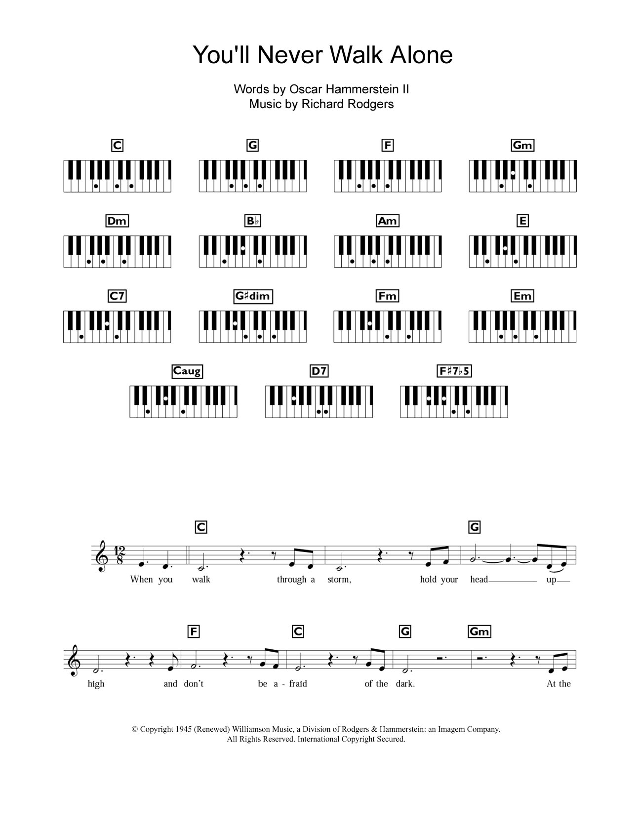 Download Gerry And The Pacemakers You'll Never Walk Alone (from Carousel) Sheet Music and learn how to play Piano Chords/Lyrics PDF digital score in minutes