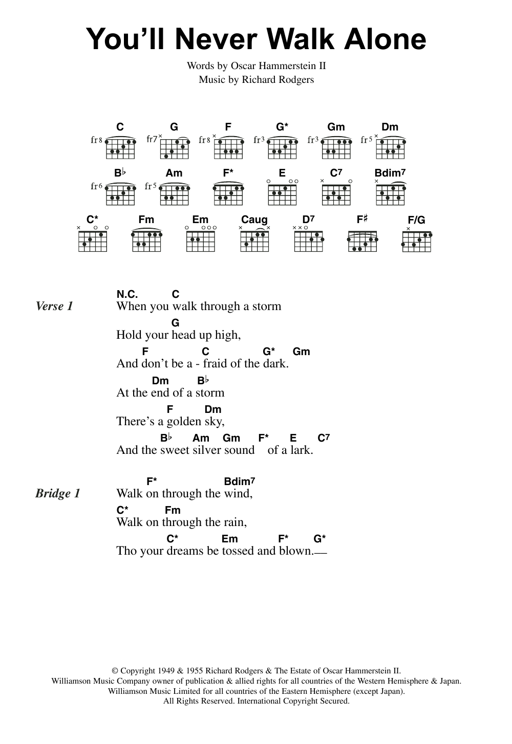 Download Gerry And The Pacemakers You'll Never Walk Alone Sheet Music and learn how to play Guitar Chords/Lyrics PDF digital score in minutes