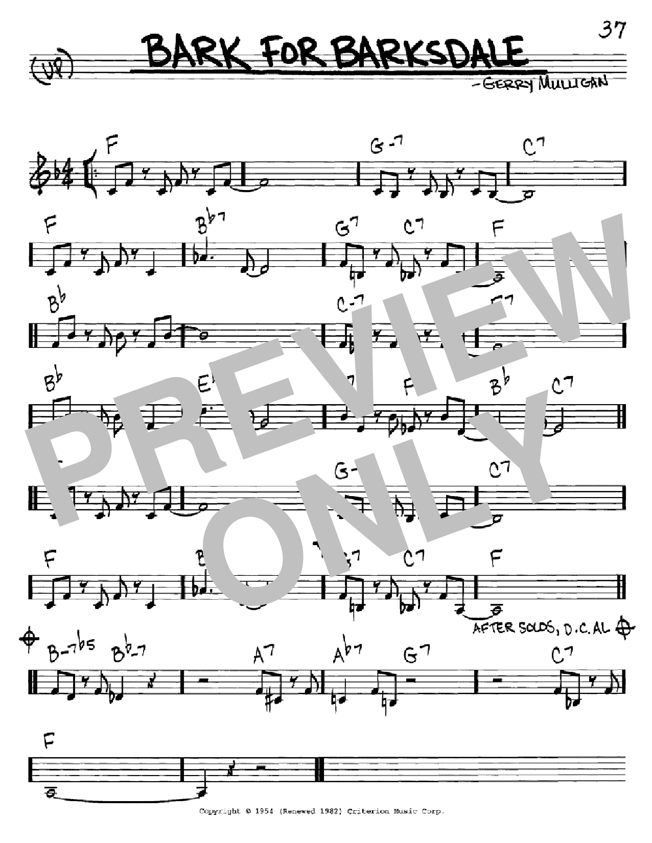 Download Gerry Mulligan Bark For Barksdale Sheet Music and learn how to play Real Book - Melody & Chords - C Instruments PDF digital score in minutes