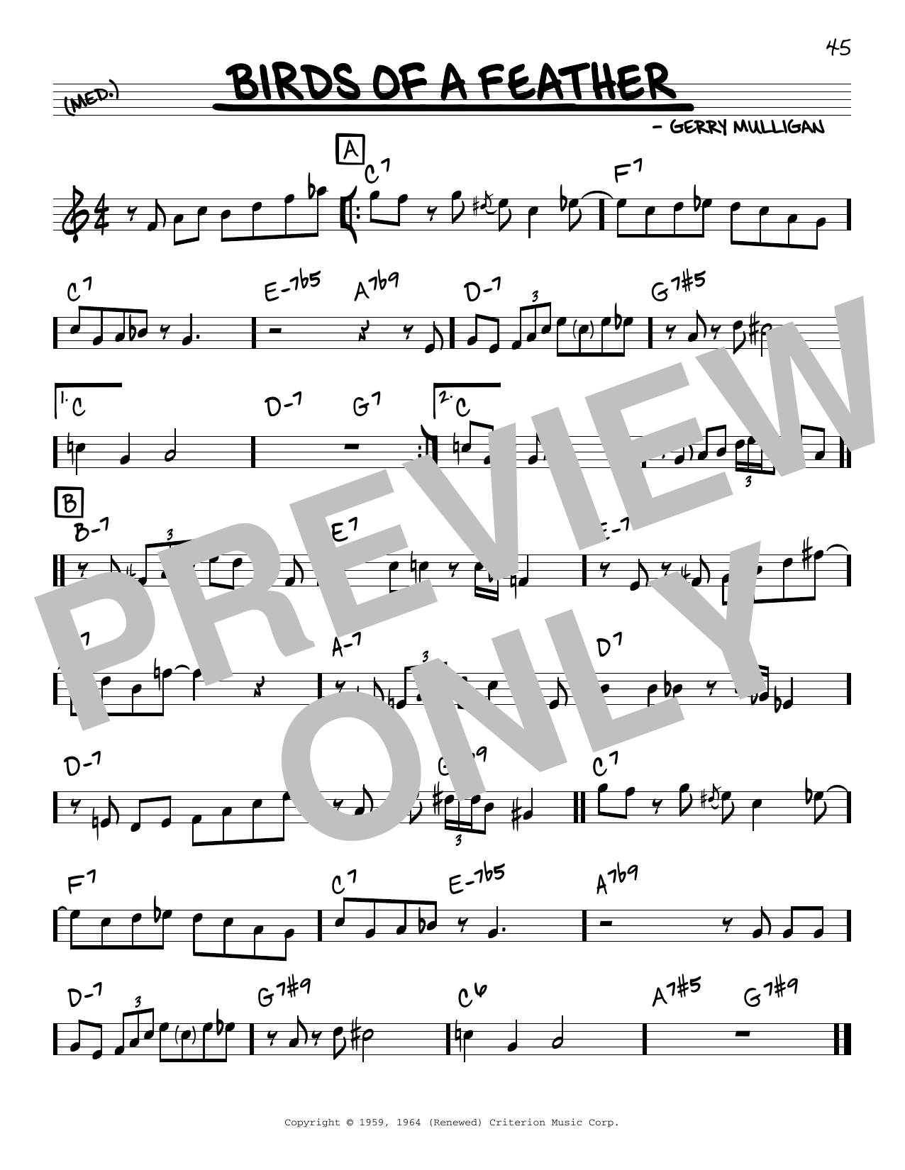 Download Gerry Mulligan Birds Of A Feather Sheet Music and learn how to play Real Book – Melody & Chords PDF digital score in minutes