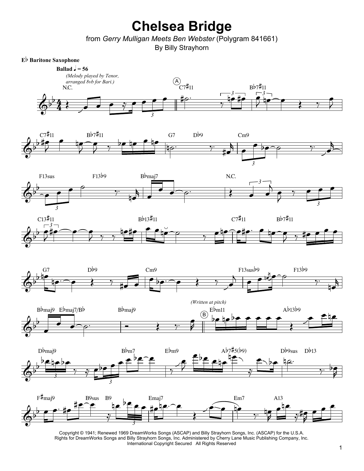 Download Gerry Mulligan Chelsea Bridge Sheet Music and learn how to play Baritone Sax Transcription PDF digital score in minutes