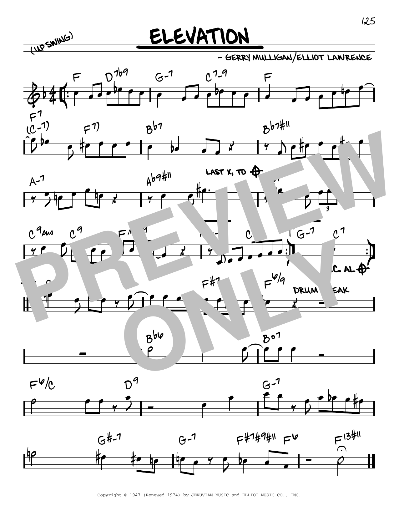 Download Gerry Mulligan Elevation Sheet Music and learn how to play Real Book – Melody & Chords PDF digital score in minutes