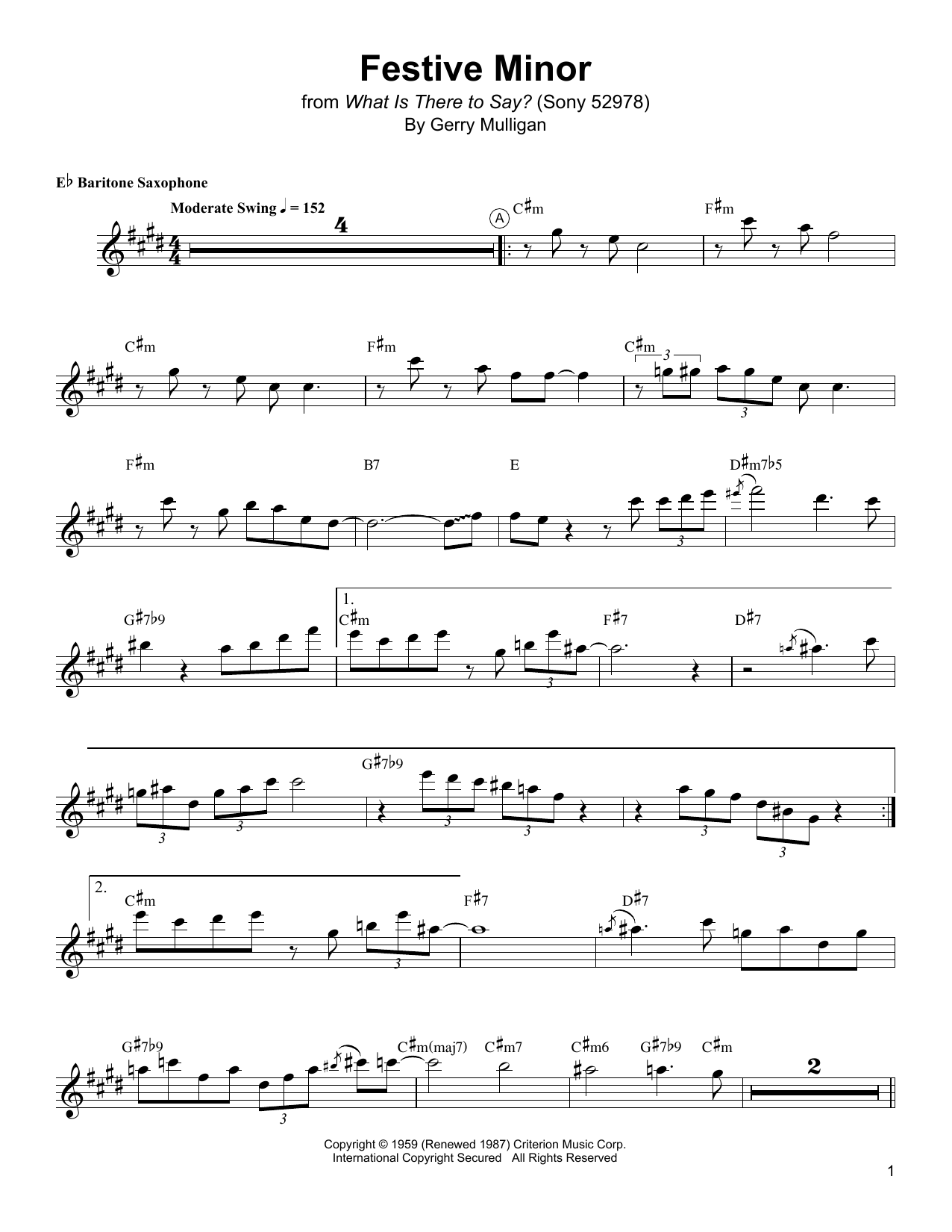 Download Gerry Mulligan Festive Minor Sheet Music and learn how to play Real Book – Melody & Chords PDF digital score in minutes