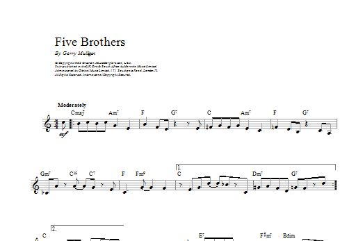 Download Gerry Mulligan Five Brothers Sheet Music and learn how to play Melody Line & Chords PDF digital score in minutes