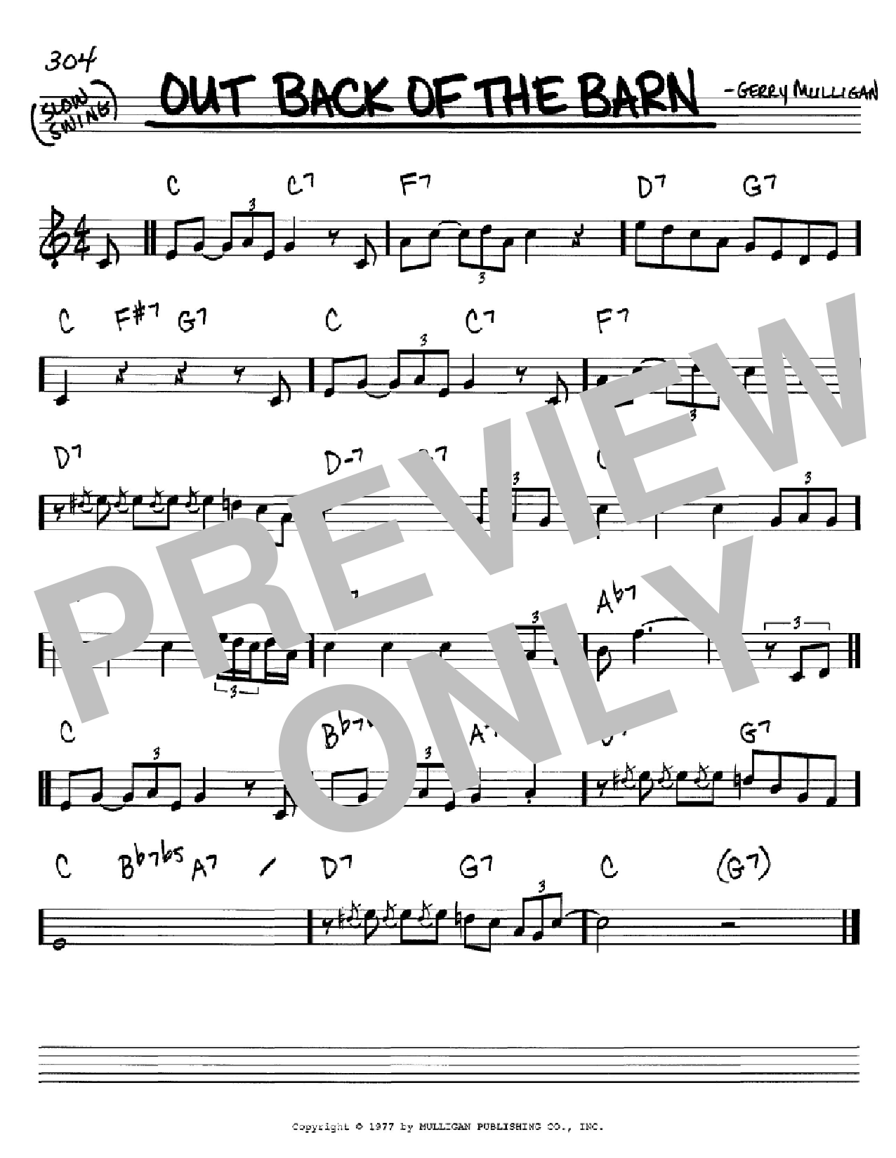Download Gerry Mulligan Out Back Of The Barn Sheet Music and learn how to play Real Book – Melody & Chords – C Instruments PDF digital score in minutes